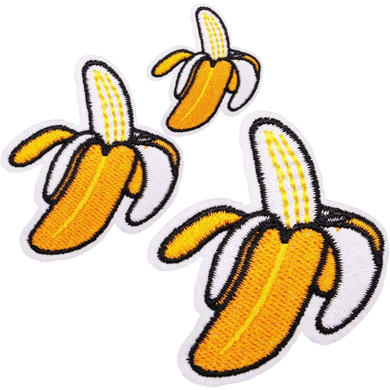 U-Sky Sew or Iron on Embroidered Patches | Realistic Peeled Banana Design for Foodie-Lover | 3 Sizes (3.3"x4.1"+3.1"x2.5"+2.2"x1.7") | Textile Art for Fun Family Parent-Child Craftingâ€‹ | 3PCs Pack - Image 1